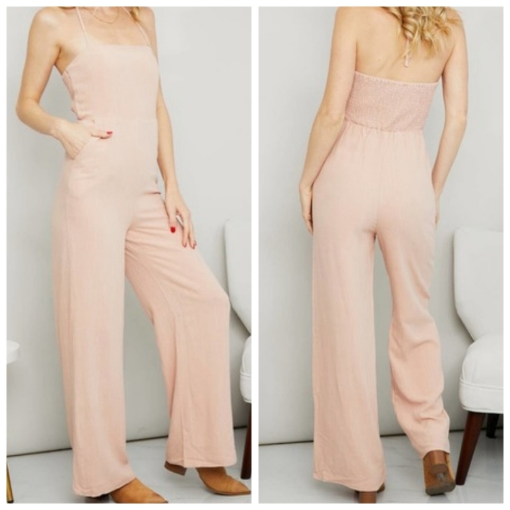 Linen Blend Halter Jumpsuit